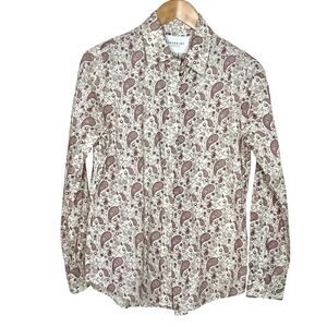 Rochelle Behrens The Shirt Red Cream Paisley Floral Womens M Career Boho Preppy